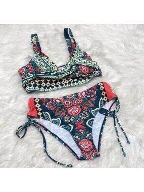 Floral Print Drawstring Bikini XS